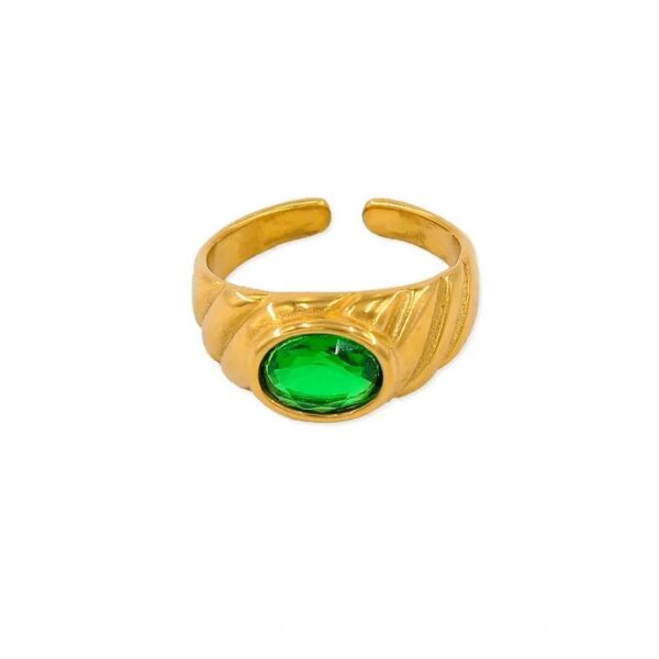 Fashion Oval green Zircon Open Ring