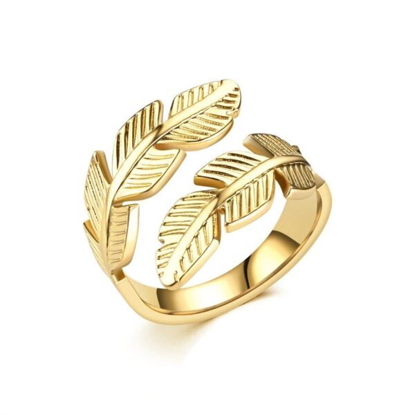 Fashion Leaf Feather Open Ring