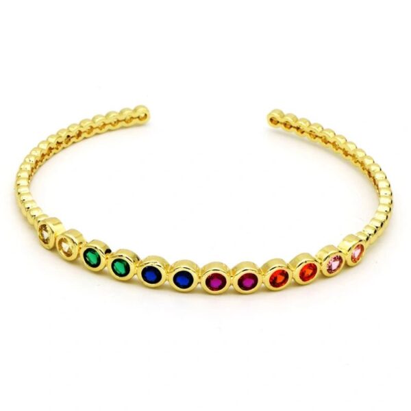 Open ended bracelet with zircon multicolored circles