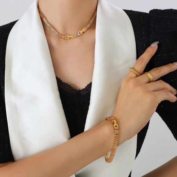 French Style Geometric Splicing champagne Zircon, Bracelets & necklace