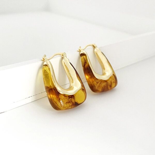 fashion geometric U-shaped color jelly alloy earrings brown