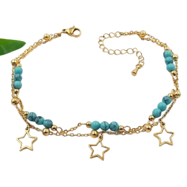 Turquoise dots anklet with mother of pearl stars