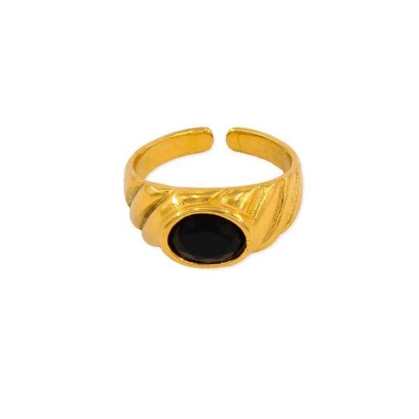 Fashion Oval Inlay black Zircon Open Ring