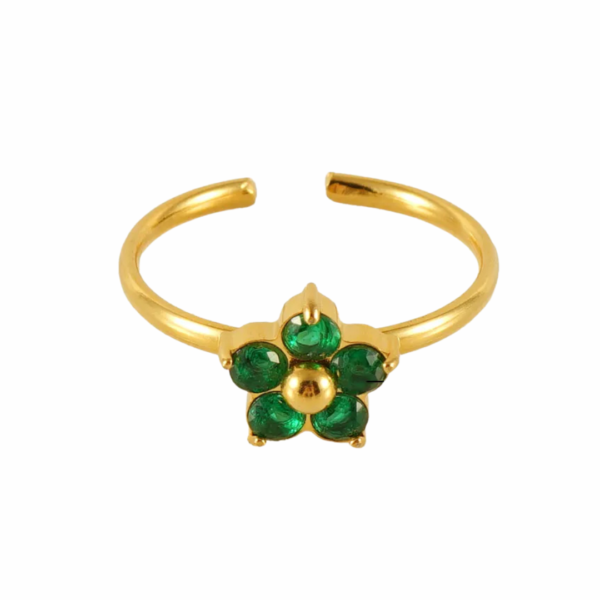 Golden Green Flower Open Ring