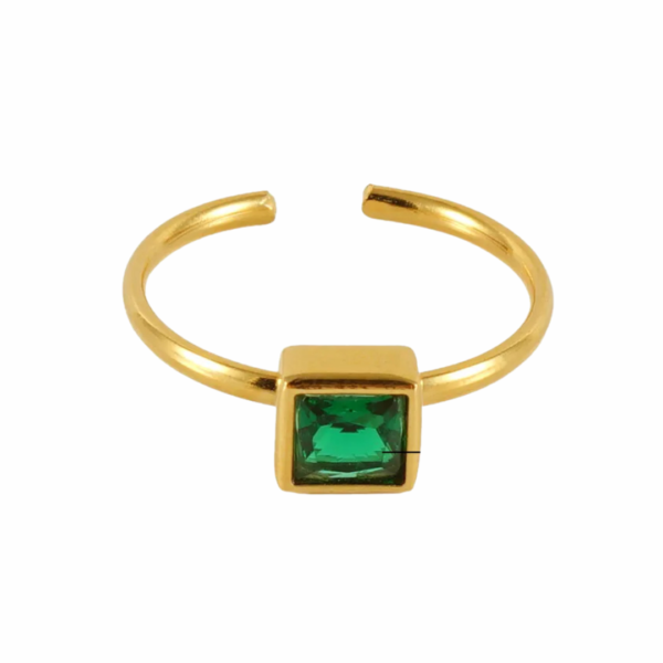 Golden Green Square Open Ring