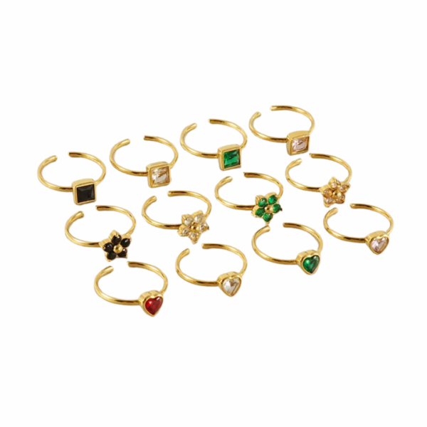 Golden Green Flower Open Ring - Image 2